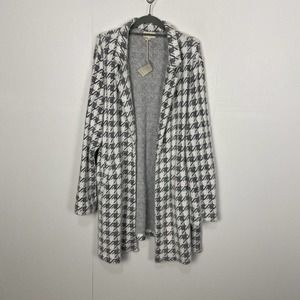 Melloday Women’s NWT Brushed Houndstooth Long Open Cardigan Sweater Size 2X.
